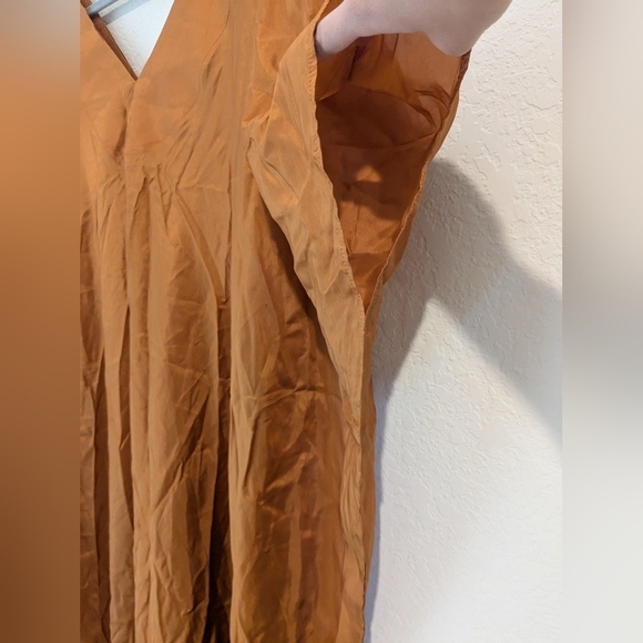 Fanm Djanm Burnt Orange 100% Silk V-Neck Lightweight Kaftan Dress Resortwear - Picture 7 of 12